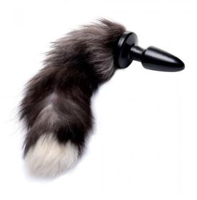 Tailz Grey Fox Tail Faux Fur Anal Plug - Black,White