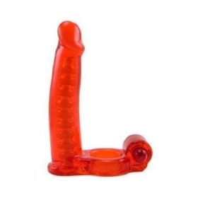 Double Penetrator C Ring With Bendable Dildo - Red