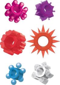 Pleasure Stars Penis Rings 6 Count - Assorted Colors