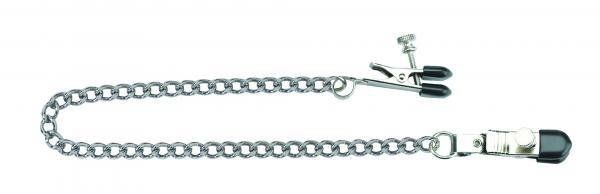 Adjustable Broad Tip Nipple Clamps With Loop And Link Chain - Silver