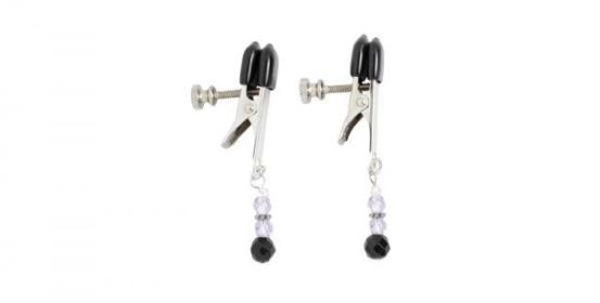 Beaded Adjustable Broad Tip Nipple Clamps - Purple Beads