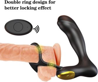 Prostate Massager Anal Toy Vibrator with Dual Penis Ring, 3 Thrusting Speeds and 10 Vibration Modes